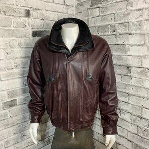 Vintage 90s Leather Bomber Jacket Mens L Distressed Brown Black Full Zip Coat